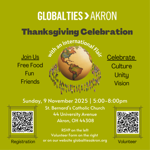 Akron, Ohio thanksgiving celebration and volunteering events supporting citizen diplomacy.